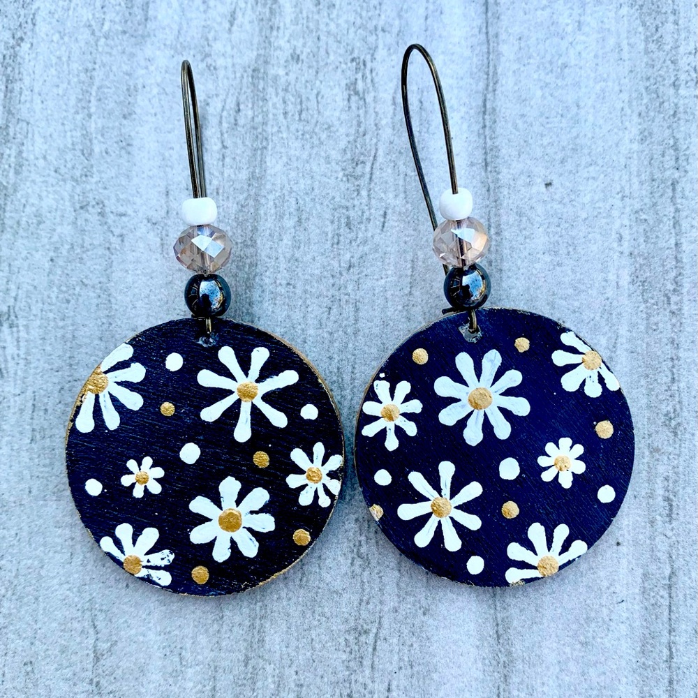 Hand painted wooden earrings